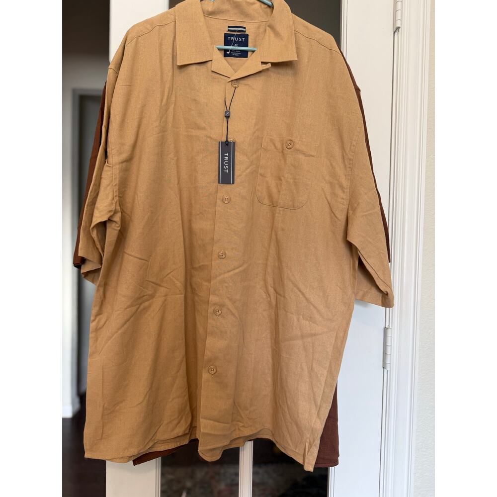 Trust Men’s Linen Blend Button Front Shirt set of 2 Brown & tan Size 4X